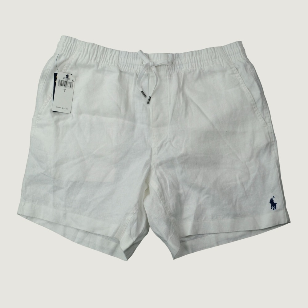 Polo Ralph Lauren Prepster Shorts L White 100% Linen Classic Fit 6" NWT Flaw